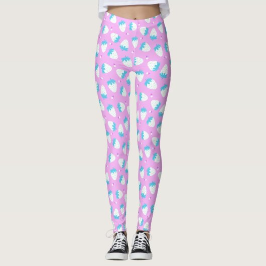 Aardbei roze blauw leggings (Voorkant)