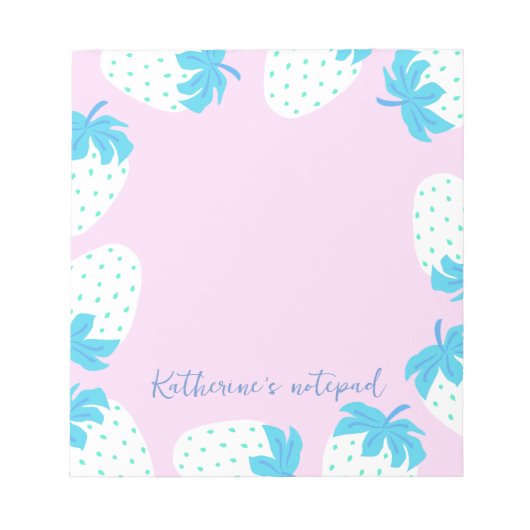 Aardbei roze blauw notitieblok (Voorkant)