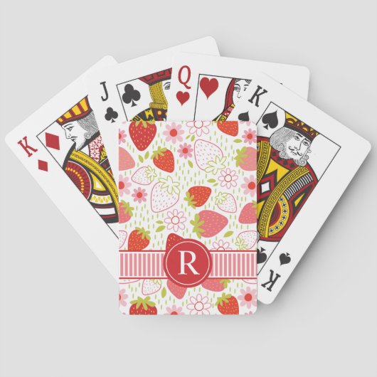 Aardbei roze fruit patroon monogram pokerkaarten (Achterkant)