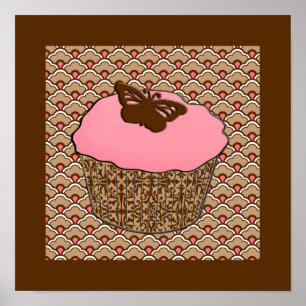 Aardbei Roze Gebeuterde Cupcake Poster