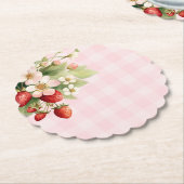 Aardbei roze gingham baby shower kartonnen onderzetters (Gekanteld)