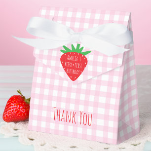 Aardbei & Roze Plaid Meisje Bes Eerste Verjaardag  Bedankdoosjes