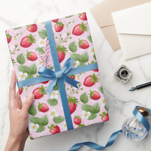 Aardbei Roze Rode Baby Shower Verjaardag Cadeaupapier