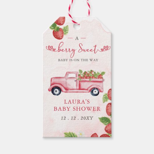 Aardbei Roze Rode bessen Zoet Baby shower Cadeaulabel (Voorkant)