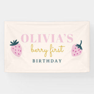 Aardbei roze verjaardagsfeestje Banner