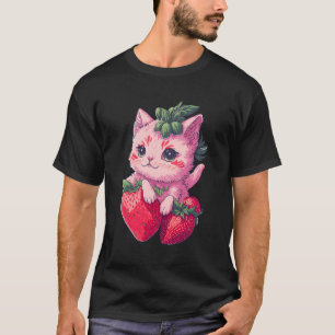 Aardbei Schattige Cat Kawaii Anime - Aardbei Cat T-shirt
