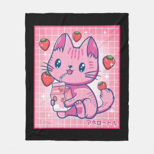 Aardbei Shake Strawberry Milk Cat Kawaii Neko G Fleece Deken