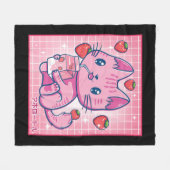 Aardbei Shake Strawberry Milk Cat Kawaii Neko G Fleece Deken (Voorkant (Horizontaal))