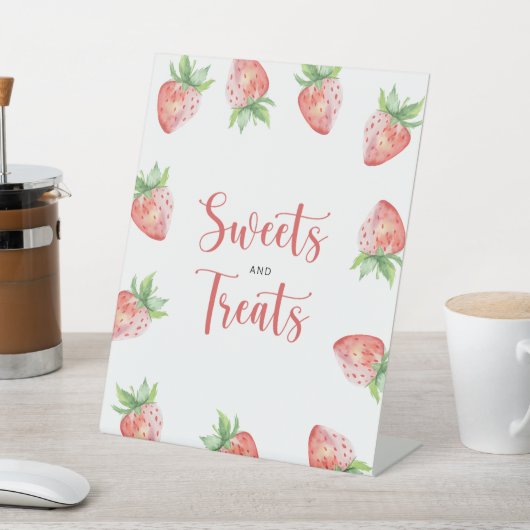 Aardbei - snoep en trakteert baby shower reclamebord met voetstuk (Insitu)