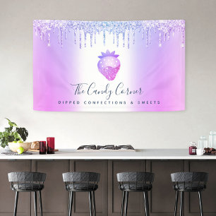Aardbei Snoepgoed Paarse Glittersprenkels Spandoek