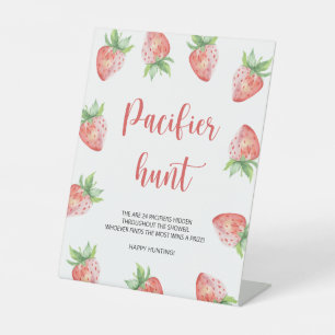 Aardbei - speen zoek baby shower spel reclamebord met voetstuk