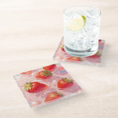 Aardbei Splash Glazen Onderzetter (Schuin)