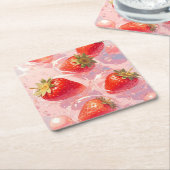 Aardbei Splash Vierkante Kartonnen Onderzetter (Schuin)