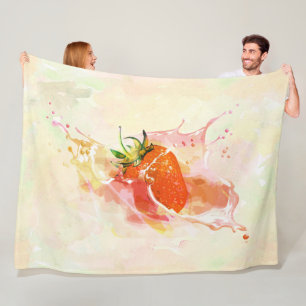 Aardbei Splash! Waterverf Fleece Deken