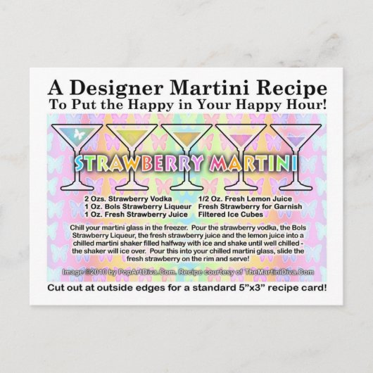 Aardbei Spring Martini Recept Kaart Briefkaart (Voorkant)