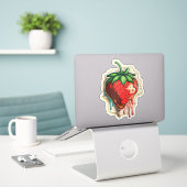 Aardbei Sticker (Laptop op bureau)