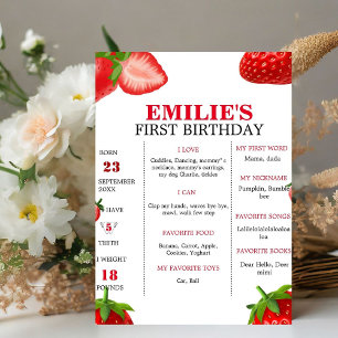 Aardbei Sweet Baby 1e Verjaardag Mijlpaal teken Reclamebord Met Voetstuk