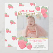 Aardbei Sweet Een Eerste Verjaardag met Foto Kaart (Voorkant / Achterkant)