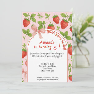 Aardbei Sweet Kids Verjaardag Uitnodiging Roze