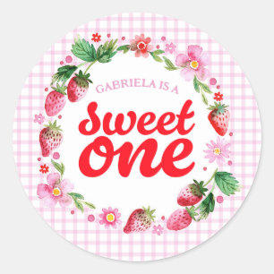 Aardbei Sweet One Berry eerste verjaardag Ronde Sticker
