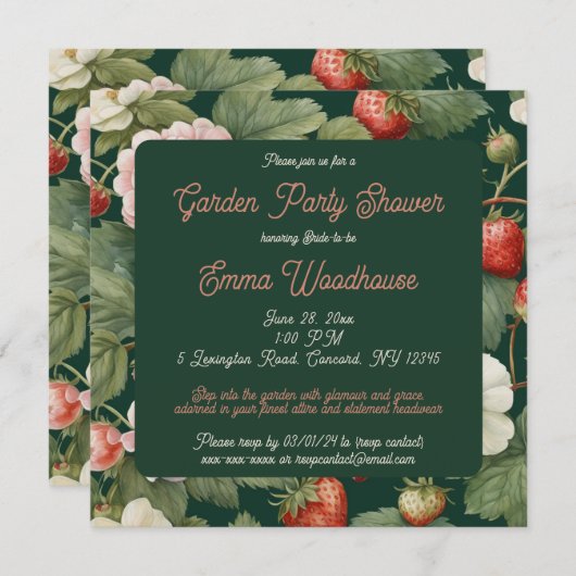 Aardbei Tuin Feest Bruids Douche Uitnodiging (Voorkant / Achterkant)