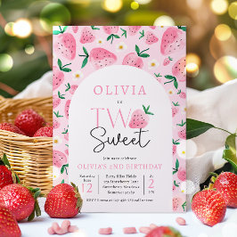 Aardbei Twee Sweet Berry 2e Verjaardagsfeest Kaart