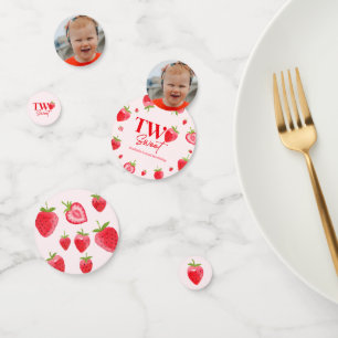 Aardbei Twee Zoet Roze Rood 2e Verjaardagsfeest Confetti