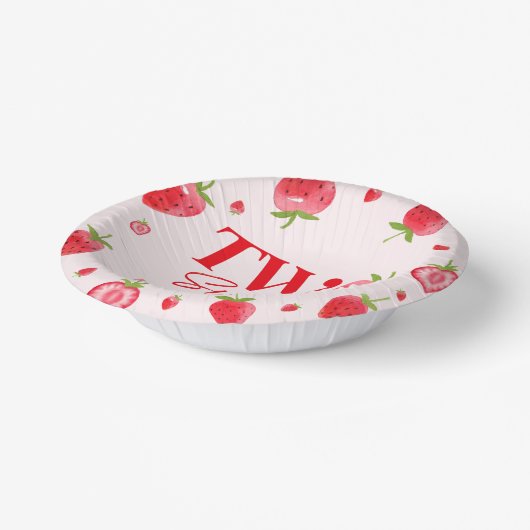 Aardbei Twee Zoet Roze Rood 2e Verjaardagsfeest Papieren Kommen (Gebogen)