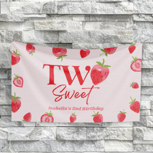 Aardbei Twee Zoete Roze Rode 2de Verjaardagsfeestj Spandoek