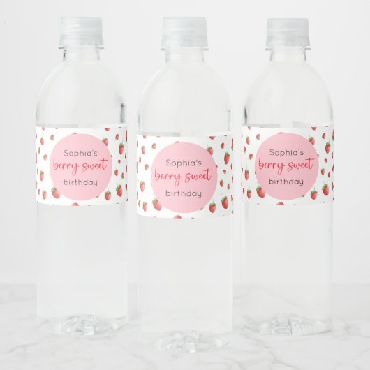 Aardbei Verjaardag Berry Sweet Waterfles Etiket (Flessen)