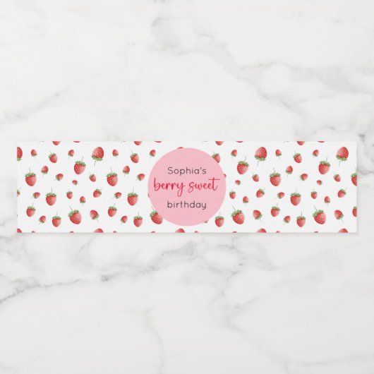 Aardbei Verjaardag Berry Sweet Waterfles Etiket (Enkel label)