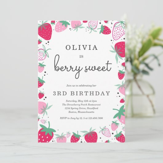 Aardbei Verjaardag Bes Zoete Verjaardagsfeestje Kaart (Staand voorkant)