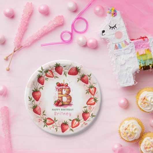 Aardbei Verjaardag Bord Letter B Cake Design (Feest)