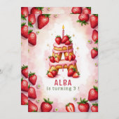 Aardbei Verjaardag Nodig Letter A Cake Design uit Kaart (Voorkant / Achterkant)