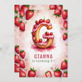 Aardbei Verjaardag Nodig Letter G Cake Design Kaart (Voorkant / Achterkant)
