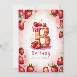 Aardbei Verjaardag Uitnodiging Letter B Cake Theme