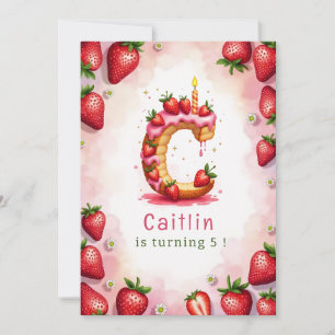 Aardbei Verjaardag Uitnodiging Letter C Cake Theme