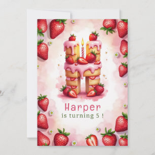 Aardbei Verjaardag Uitnodiging Letter H Cake Theme