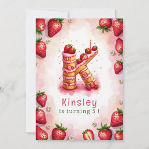 Aardbei Verjaardag Uitnodiging Letter K Cake Theme