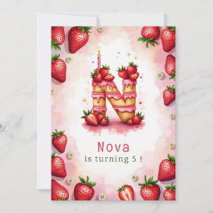 Aardbei Verjaardag Uitnodiging Letter N Cake Theme