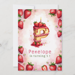 Aardbei Verjaardag Uitnodiging Letter P Cake Theme