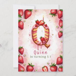 Aardbei Verjaardag Uitnodiging Letter Q Cake Theme