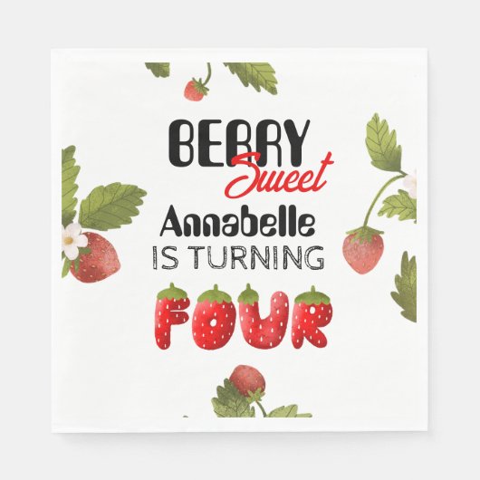 Aardbei vierde verjaardag servet (Voorkant)