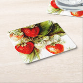  aardbei vierkante kartonnen onderzetter (Schuin)