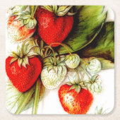  aardbei vierkante kartonnen onderzetter (Voorkant)