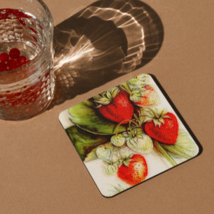  aardbei vierkante kartonnen onderzetter