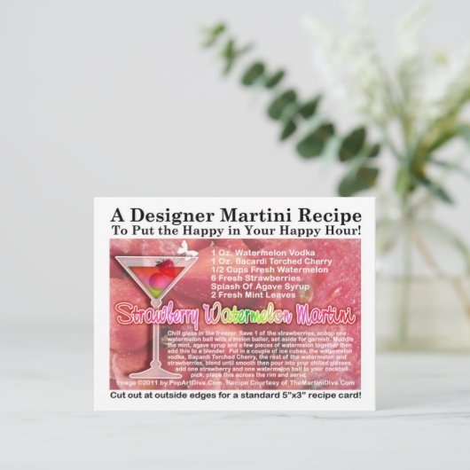 Aardbei Watermeloen Martini Recept Briefkaart (Staand voorkant)