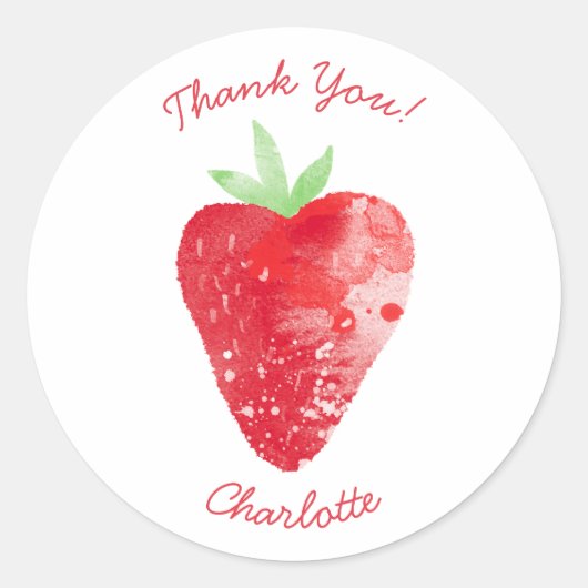 Aardbei Waterverf gepersonaliseerd dank u Ronde Sticker (Voorkant)