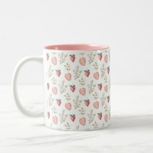 Aardbei Waterverf Patroon  Tweekleurige Koffiemok