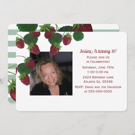 Aardbei Wing Foto Uitnodiging (Voorkant / Achterkant)